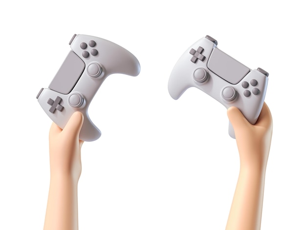 Définir les mains de personnage de dessin animé tenant le contrôleur de manette de jeu blanc isolé fond blanc rendu 3d