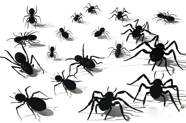 Définir des silhouettes d'araignées noires sur fond blanc AI générative Halloween