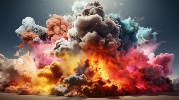 Photo définissez l'effet de jeu d'explosion de nuages colorés élément de fumée isolé de l'explossion de gaz