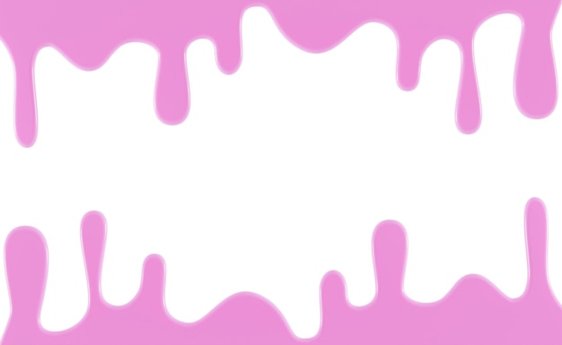 Dégoulinant de boue rose brillante fondue texture cadre goo liquide frontière bannière toile de fond Éclaboussures et gouttes peinture au sirop ou vernis à ongles isolé sur fond blanc Illustration réaliste rendu 3d