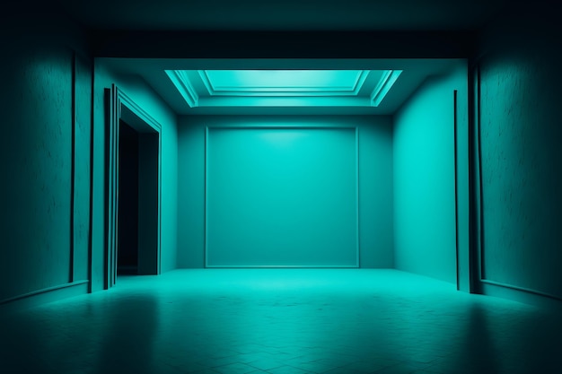 Dégradation d'une grande chambre turquoise vide