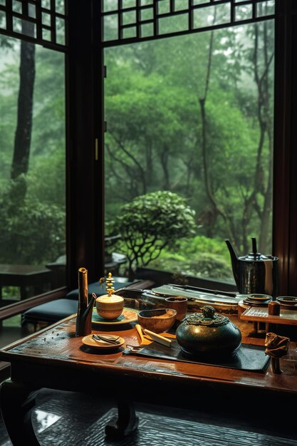 Déjeuner japonais dans une salle à manger traditionnelle