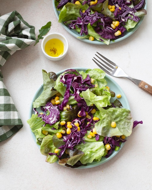 Déjeuner salade de légumes frais et dinde grillée