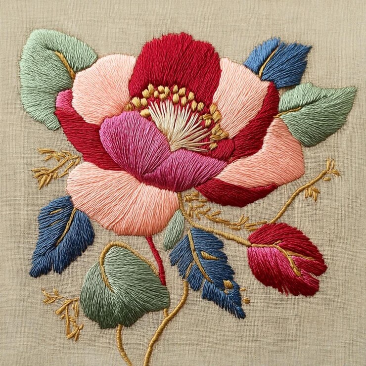 Photo une délicate broderie au camélia