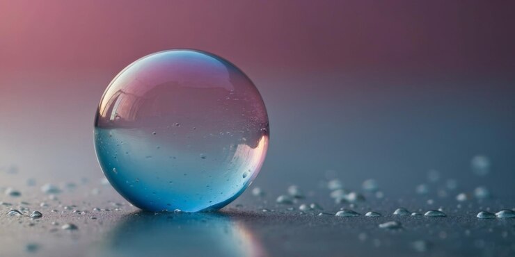 Photo une délicate bulle translucide flotte au-dessus d'une surface réfléchissante avec un gradient de rose chaud à bleu froid en arrière-plan évoquant un sentiment de calme