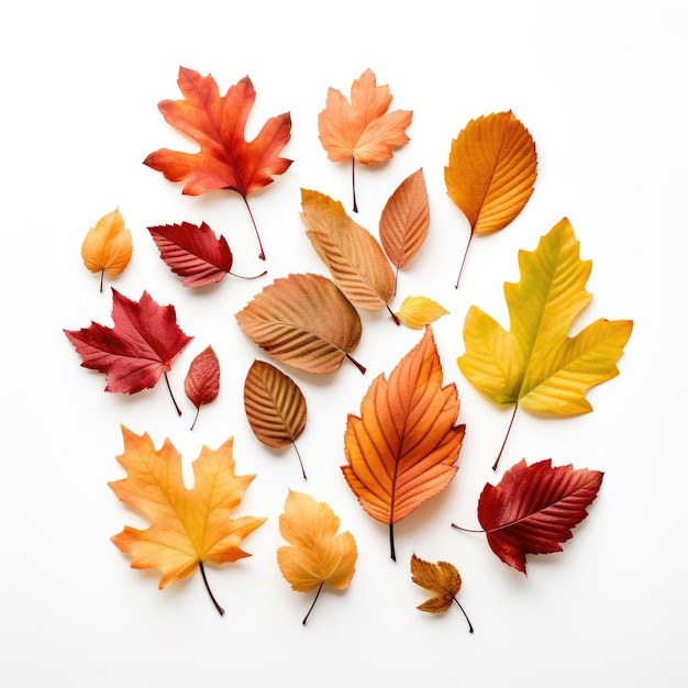 La délicate danse de l'automne laisse un petit désordre sur un fond blanc