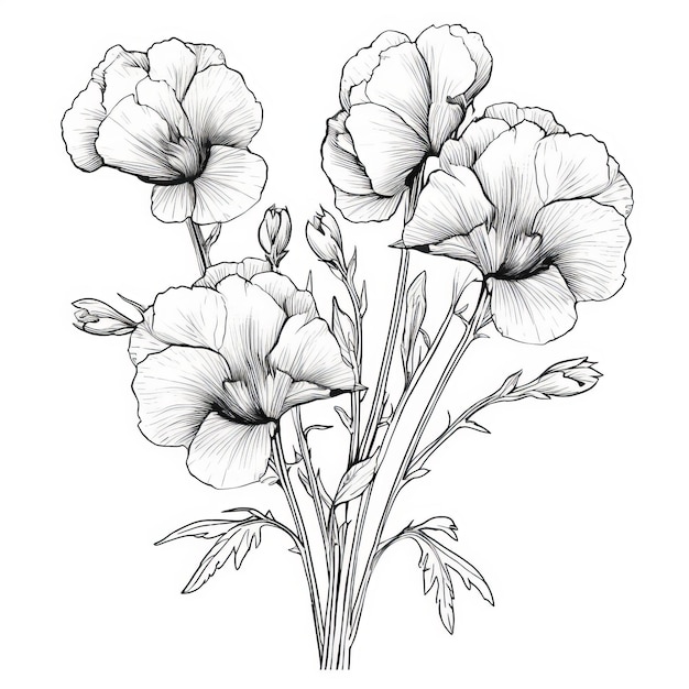 Délicate illustration de géranium noir et blanc avec un style organique et fluide