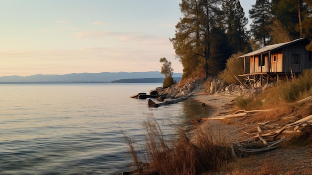 Photo délicate lavage au coucher de soleil au lac tahoe cabine avec un cadre isolé