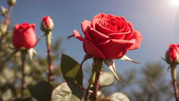 La délicate rose rouge en pleine floraison