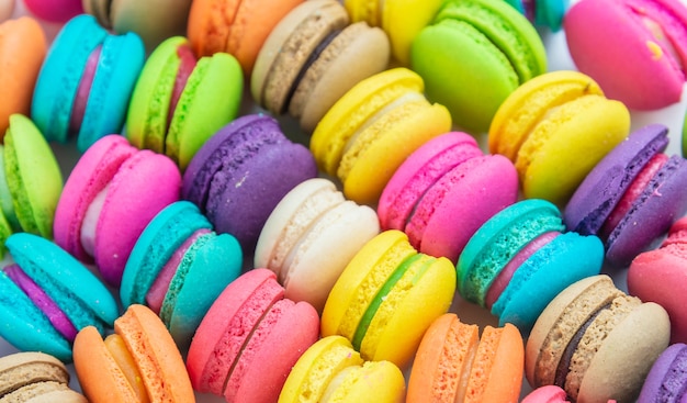 Une délicatesse douce française, agrandi de variété de macarons. texture colorée de macaron.