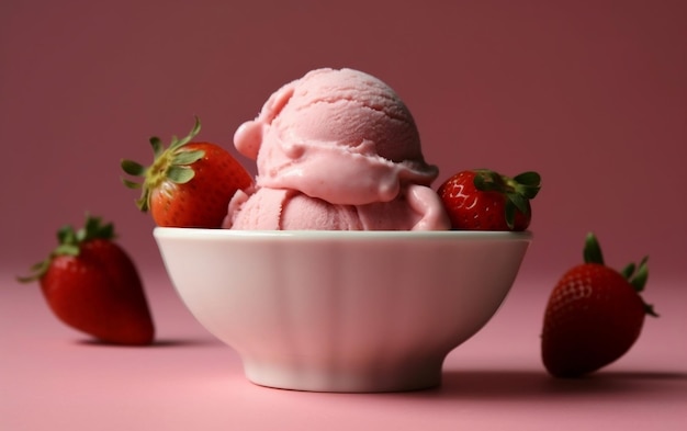 Délice crémeux Glace à la fraise dans un bol Generative AI