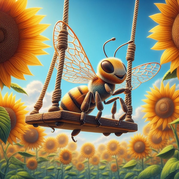 Le délice du printemps L'abeille heureuse et le tournesol en fleurs