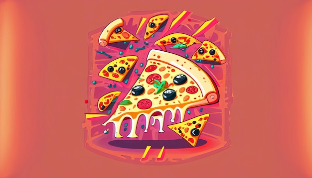 Photo délice fantaisiste volant tranche de pizza dessin animé illustration vectorielle tentant concept de restauration rapide