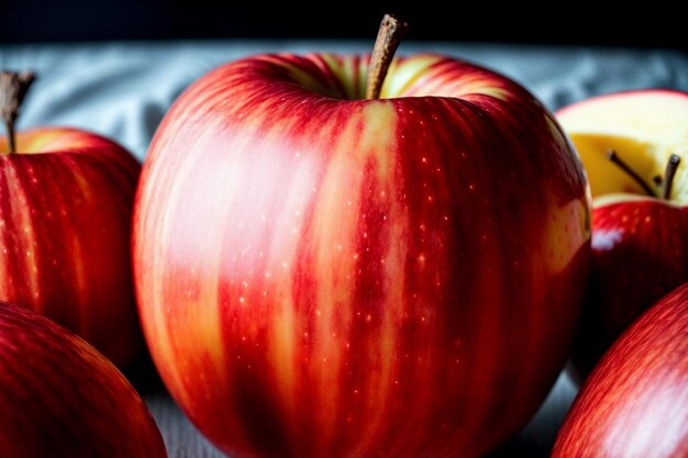 Photo le délice tentant d'un gros plan d'une pomme rouge juteuse