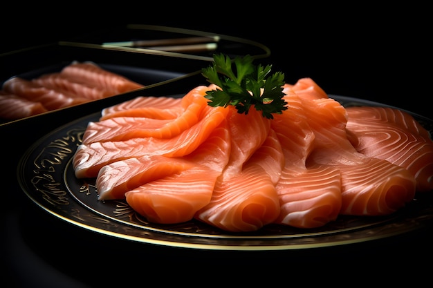 Des délices culinaires asiatiques sur fond noir Des fruits de mer frais Salmon cru Cuisine japonaise