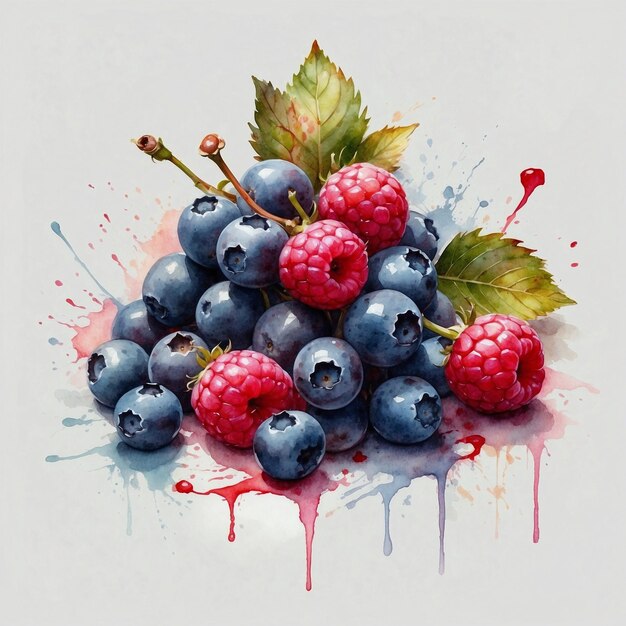 Photo des délices d'été des aquarelles vibrantes des illustrations de fruits des baies juteuses des cerises mûres et colorfu