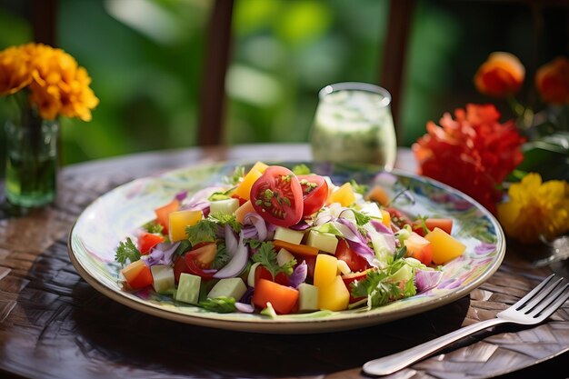 Photo les délices de l'été savourant une expérience de 32 salades exotiques au café ar