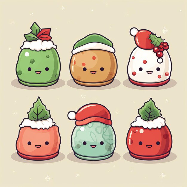 Des délices de fête Adorable dessin animé Pudding de Noël Clipart Set dans des tons pastels Parfait pour le mignon D