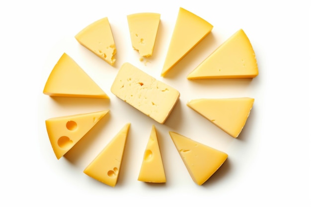 Des délices de fromage Un délicieux assortiment de morceaux et de tranches de fromage en vue du haut