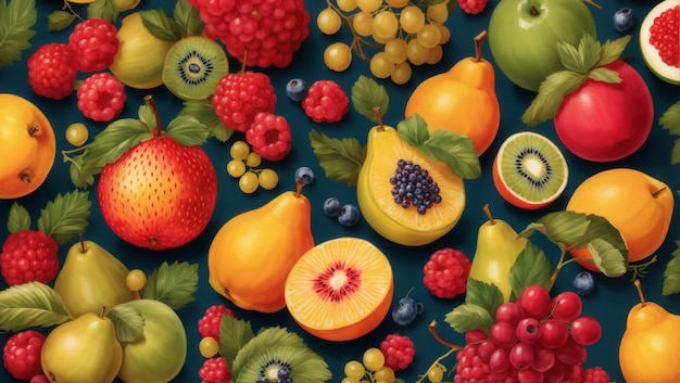 Photo des délices fruitiers un modèle homogène de fruits qui imprègne les dessins d'une fraîcheur et d'une saveur vibrante