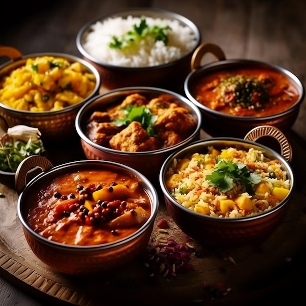 Délices indiens Sélection de currys et de riz AI générative