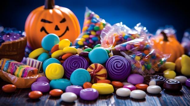 Photo délices sucrés d'halloween de bonbons à gogo dans une splendeur effrayante