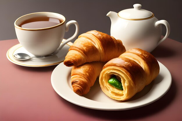 Délicieuse assiette de croissants isolés sur un fond