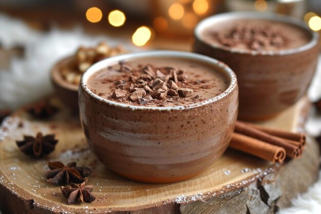 Photo une délicieuse boisson de cacao naturel avec du chocolat dans une tasse sur la table une source de vitamines et d'énergie