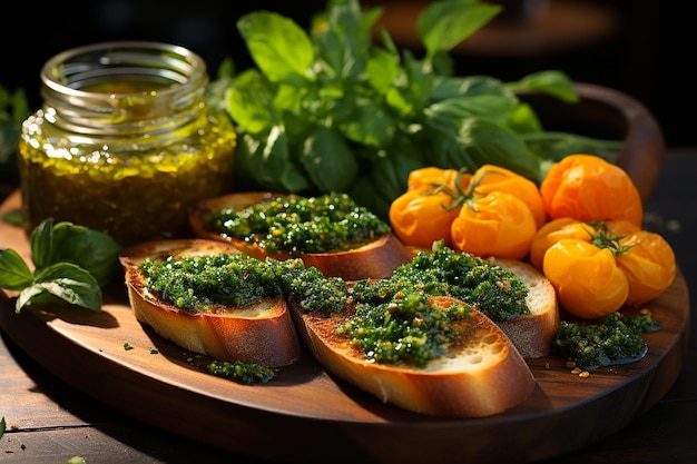 Délicieuse bruschetta au pesto de tomates et de carottes