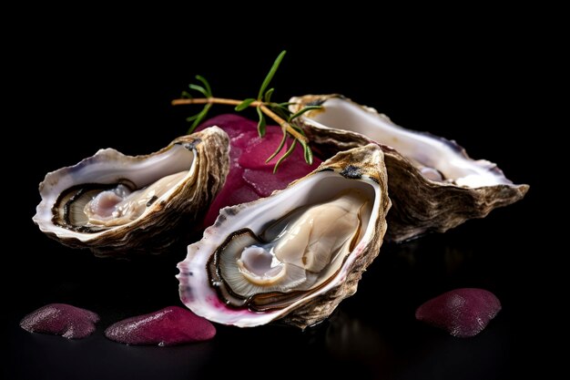 Une délicieuse composition alimentaire mettant en vedette des huîtres succulentes Photographie gourmande de fruits de mer exposée