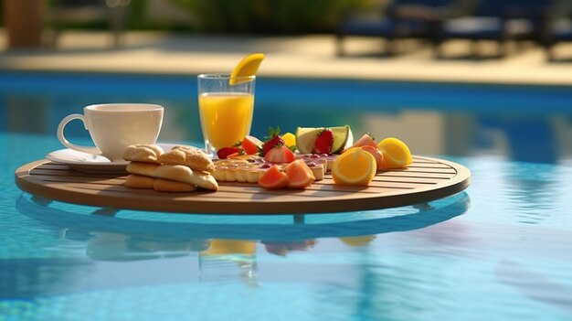 délicieuse composition de petit déjeuner au bord de la plage