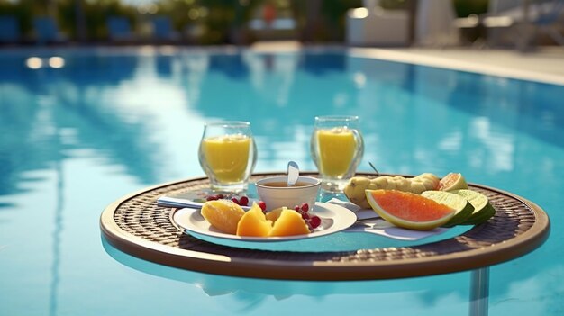 délicieuse composition de petit déjeuner au bord de la plage