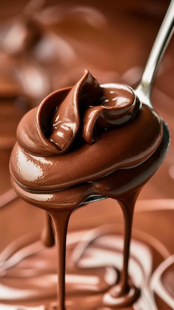 Une délicieuse crème au chocolat sur une cuillère