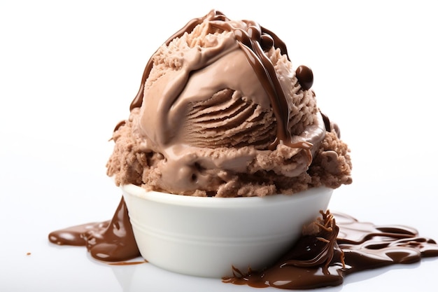 Une délicieuse crème glacée au chocolat sur une surface blanche