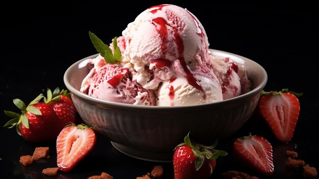 une délicieuse crème glacée au fromage aux fraises dans une campagne charmante