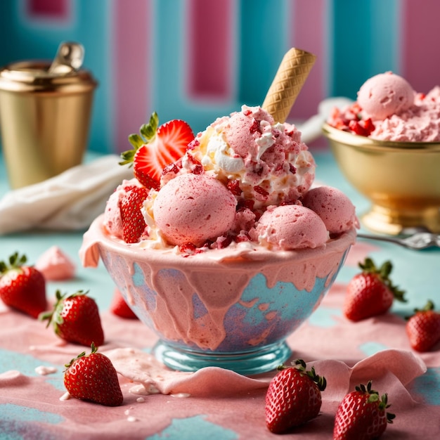 Une délicieuse crème glacée aux fraises.