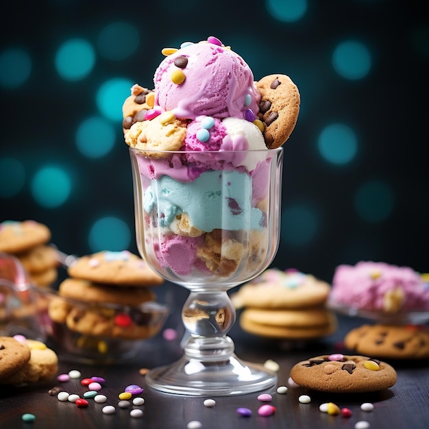 une délicieuse crème glacée avec des biscuits dans le verre