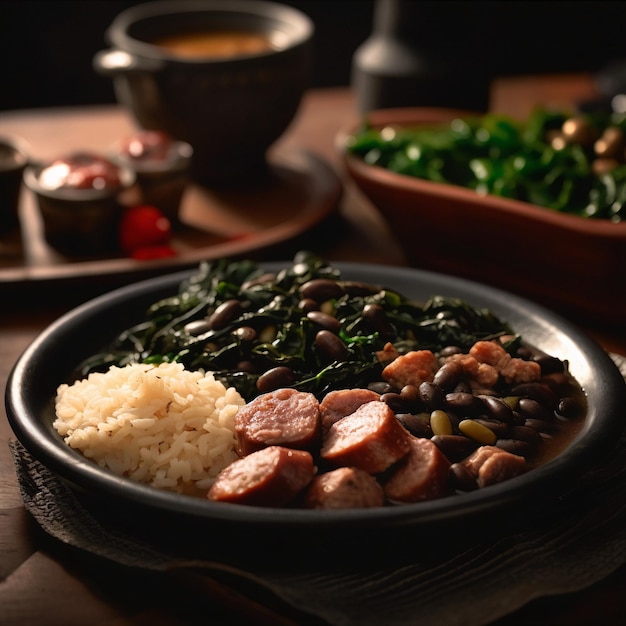 Photo délicieuse feijoada aux haricots noirs porc et saucisse assiette traditionnelle de la cuisine brésilienne