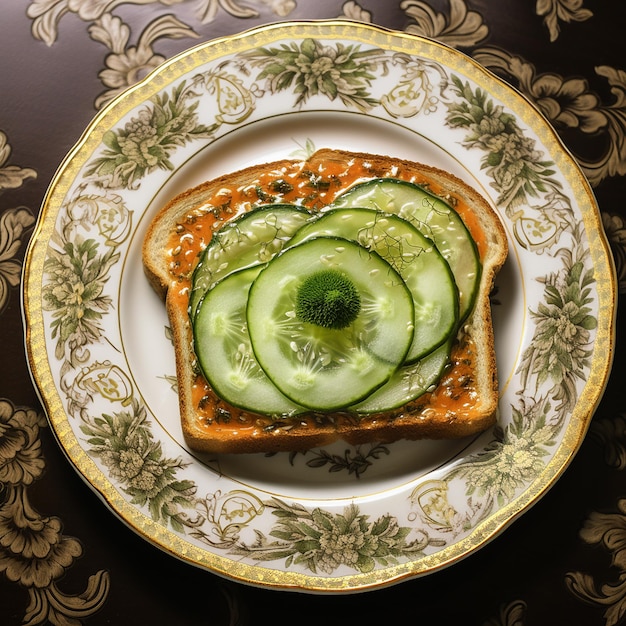 Délicieuse fusion Vue de haut de roe sur du pain avec des concombres Élégance culinaire