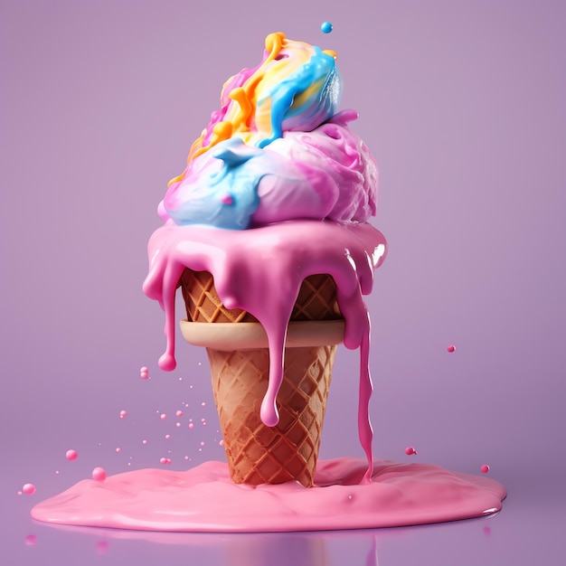 Délicieuse glace appétissante avec glace fondante colorée