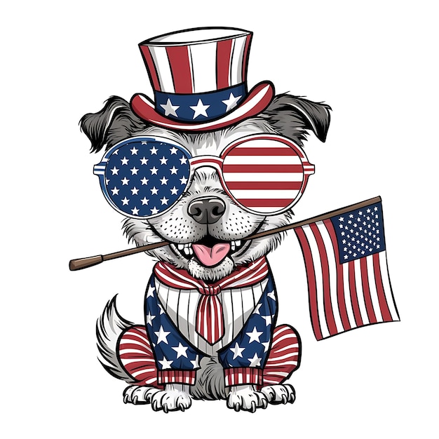 Une délicieuse illustration de chien sur le thème américain