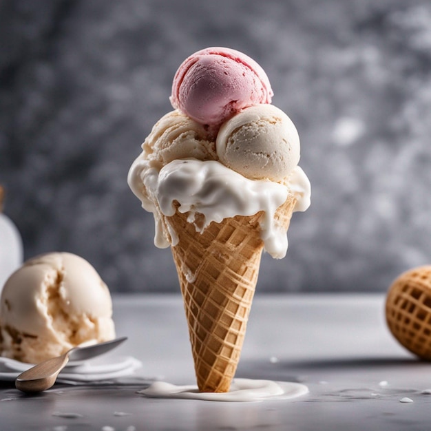 Une délicieuse photographie de glace avec fond de cuisine