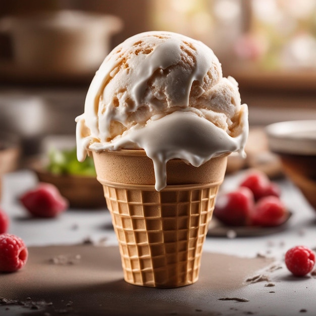 Une délicieuse photographie de glace avec fond de cuisine