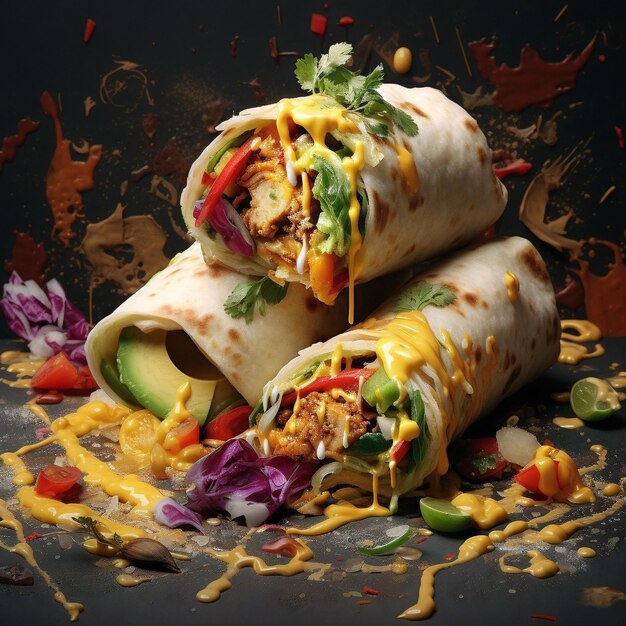 Cette délicieuse pile de burritos d'inspiration mexicaine faite avec des œufs de saucisse du fromage et des légumes