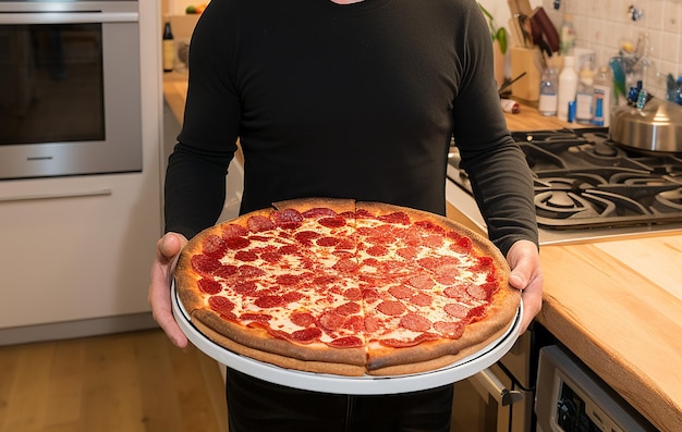 une délicieuse pizza au pepperoni sur une assiette blanche