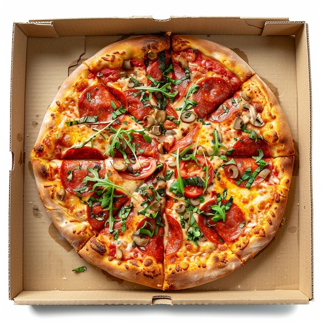 Une délicieuse pizza dans une boîte.
