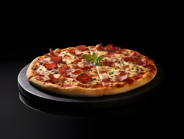 Photo une délicieuse pizza sur un fond noir élégant