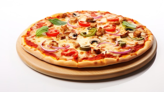 Une délicieuse pizza isolée sur un fond blanc