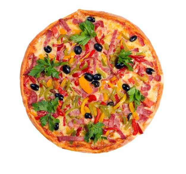 Photo une délicieuse pizza italienne. une pizza napolitaine isolée.