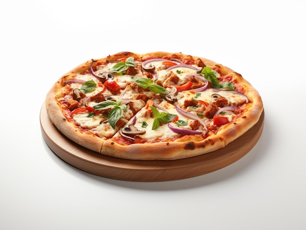 Délicieuse pizza italienne savoureuse avec fond blanc